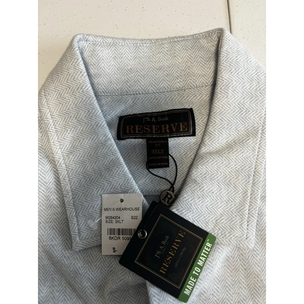 NWT Jos. A. Bank Reserve Men's Shirt 3XLT Blue Herringbone Casual Vacation Camp